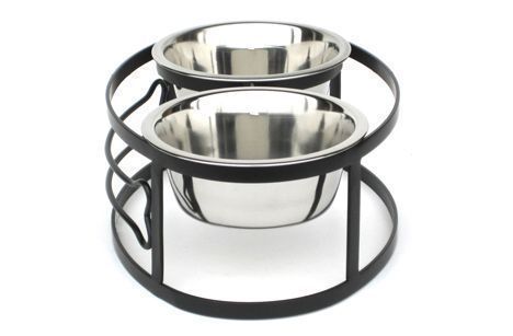 Side view raised double bowl dog diner